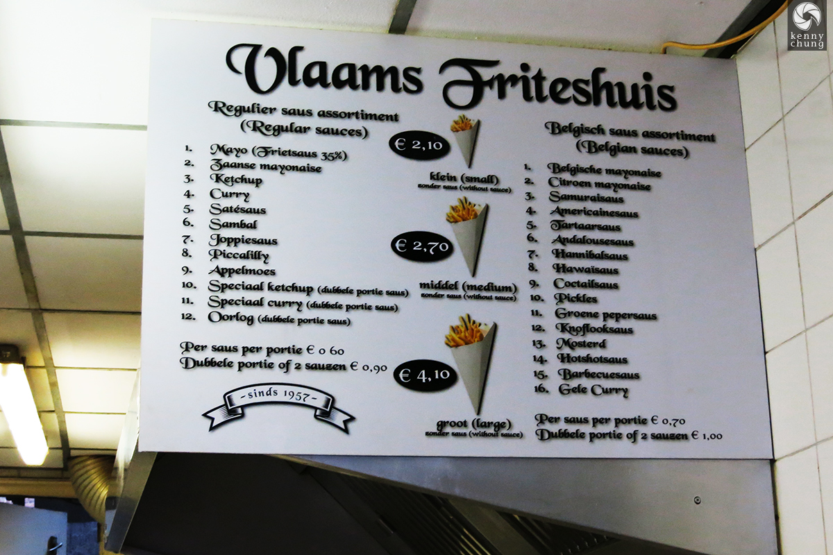 Menu at Vleminckx Fries in Amsterdam