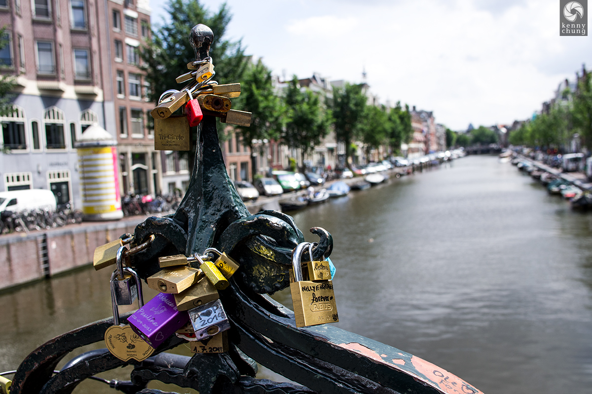Locks on a bridge in Amsterdam