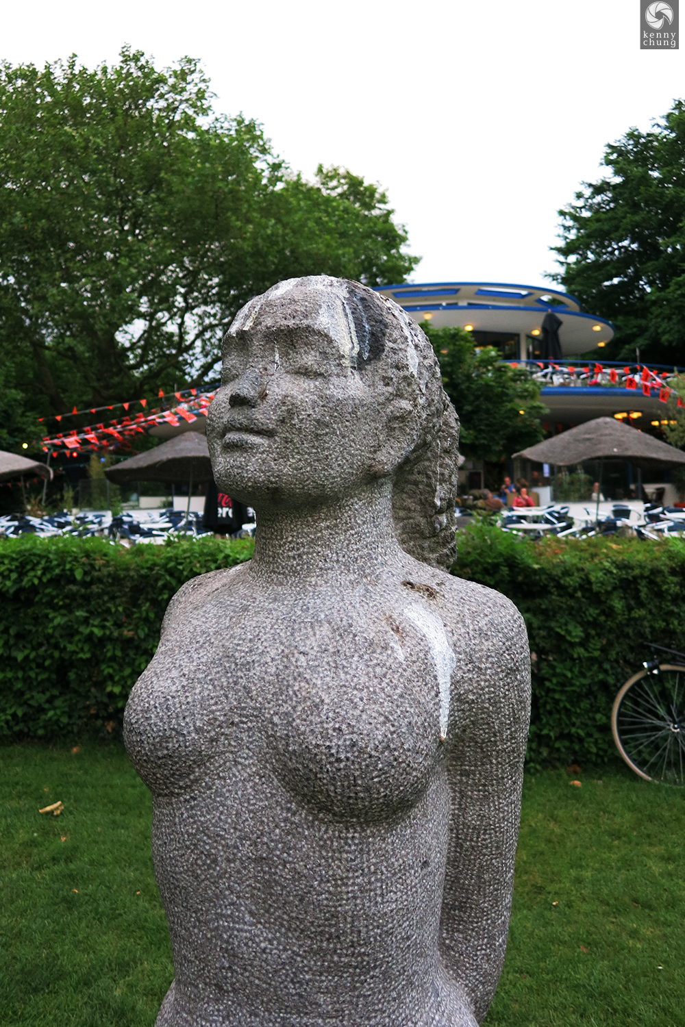 Statue of a woman with bird droppings on her at Vondelpark