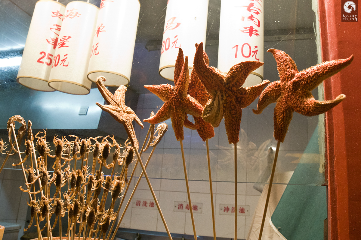 Fried scorpions and starfish at a Beijing night market