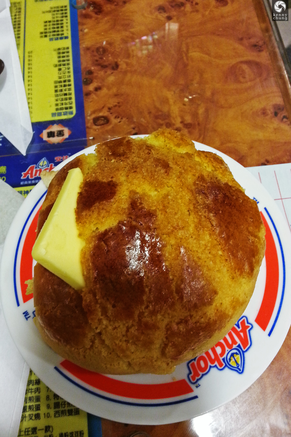 Pineapple bun with butter at Kam Wah Cafe in Kowloon, Hong Kong