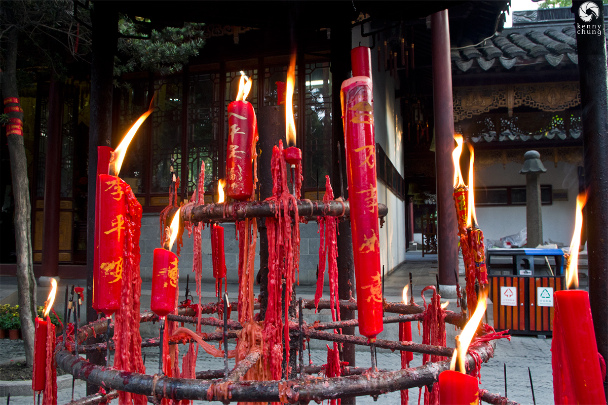 Red candles at Hashan Buddhist Temple in Suzhou