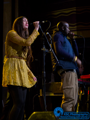 Madeline Follin of Cults and rapper Freddie Gibbs at Webster Hall, NYC.
