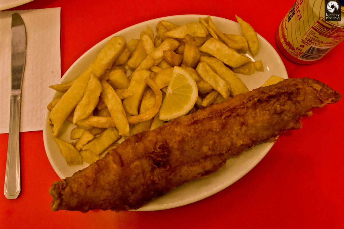 Fish and chips at Fryers Delight in London