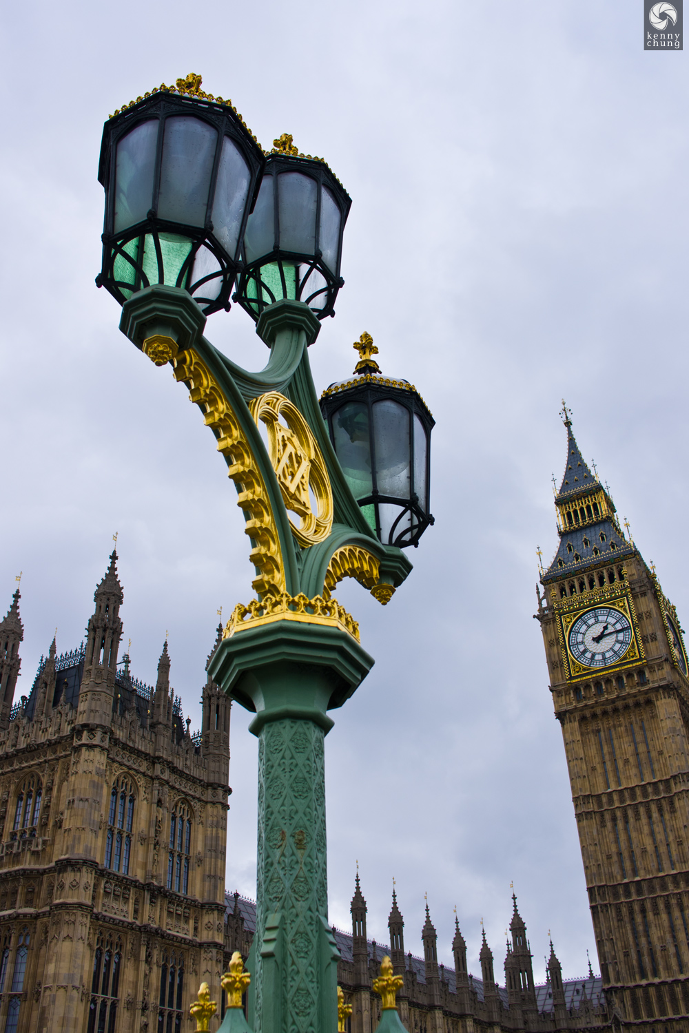 A street light in front of the Big Ben