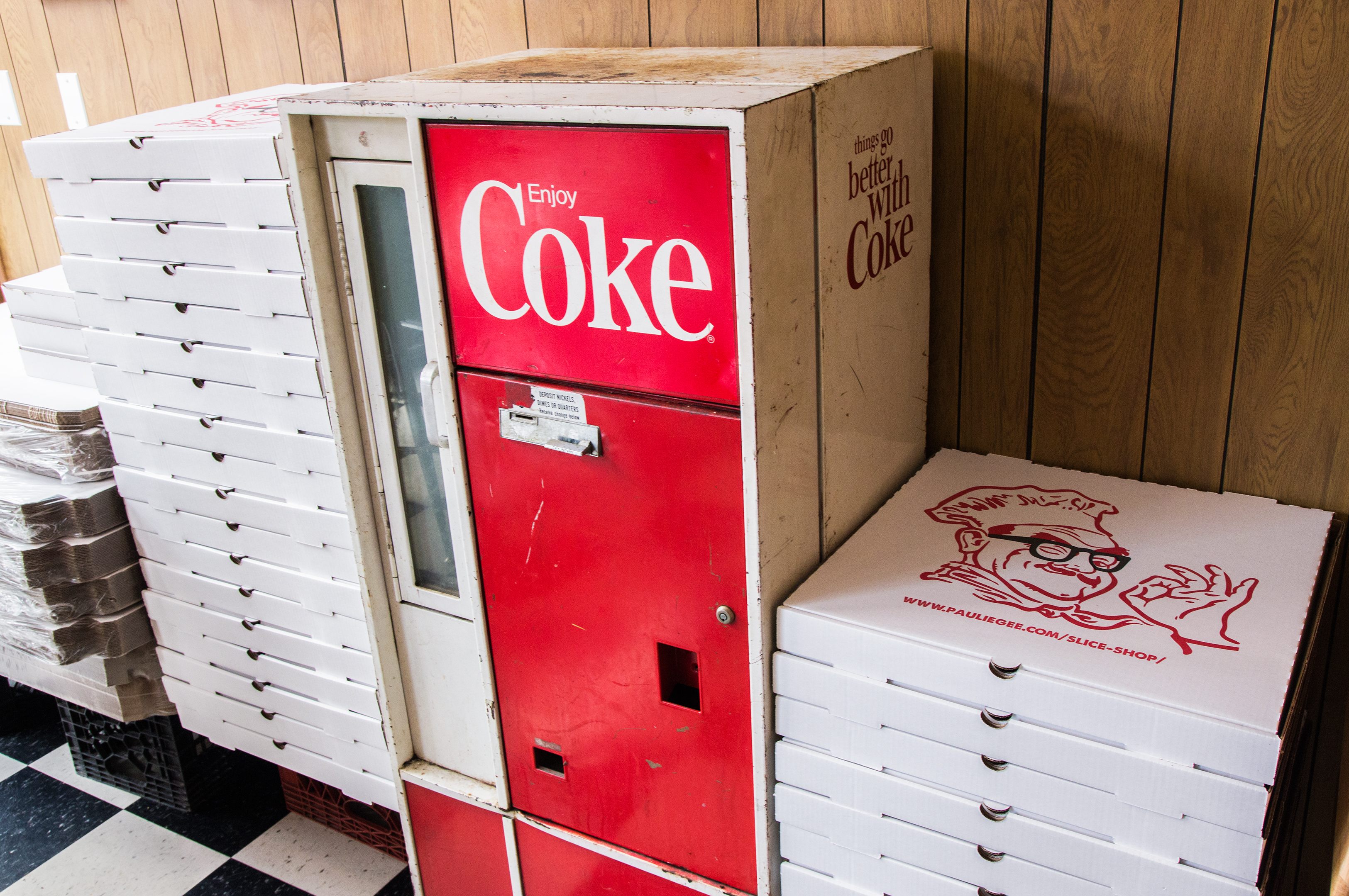 Vintage Coca Cola fridge at Paulie Gee's Slice Shop in Greenpoint, Brooklyn NY