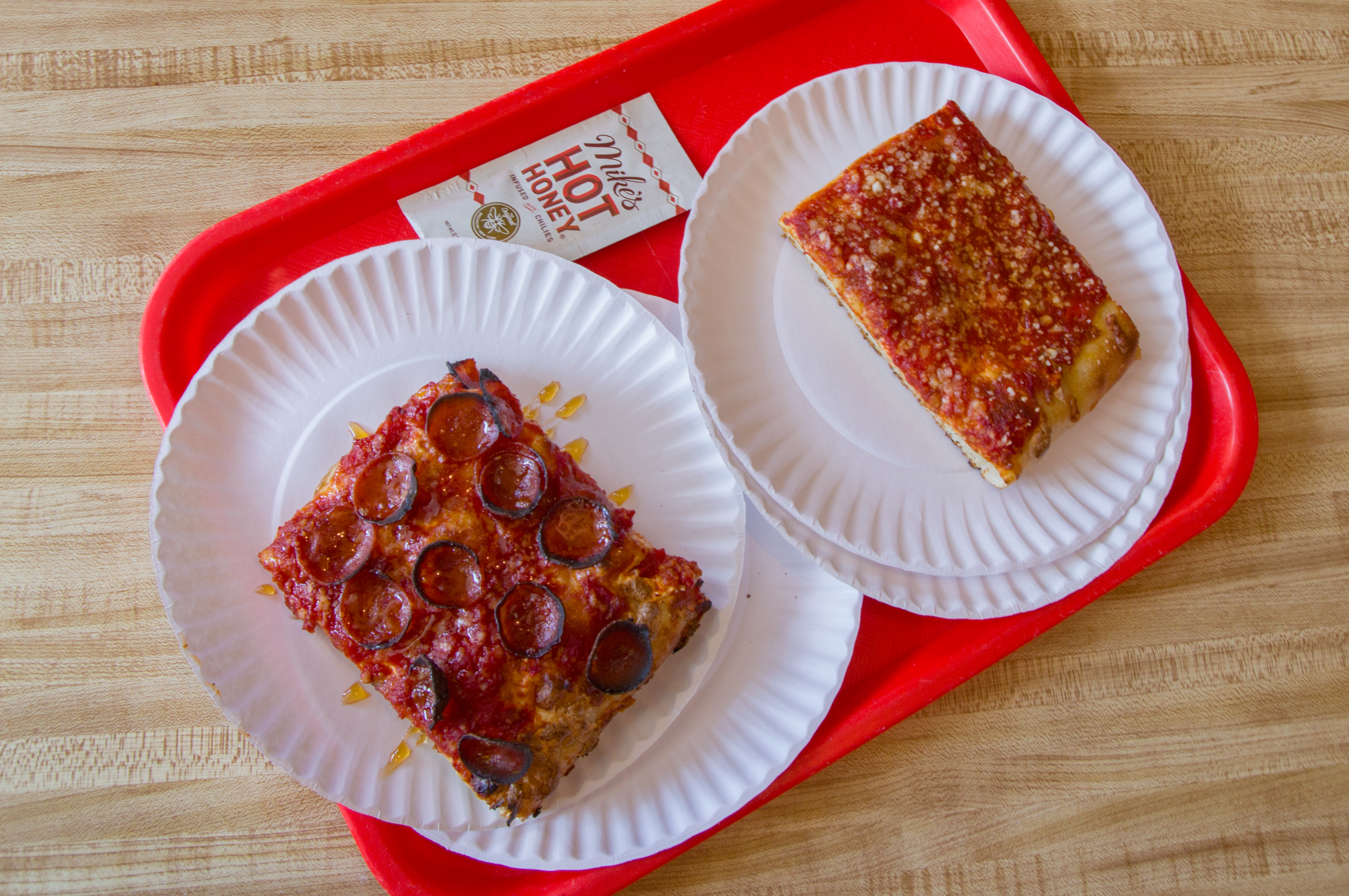 Freddy Prince (pepperoni) and square slices at Paulie Gee's Slice Shop