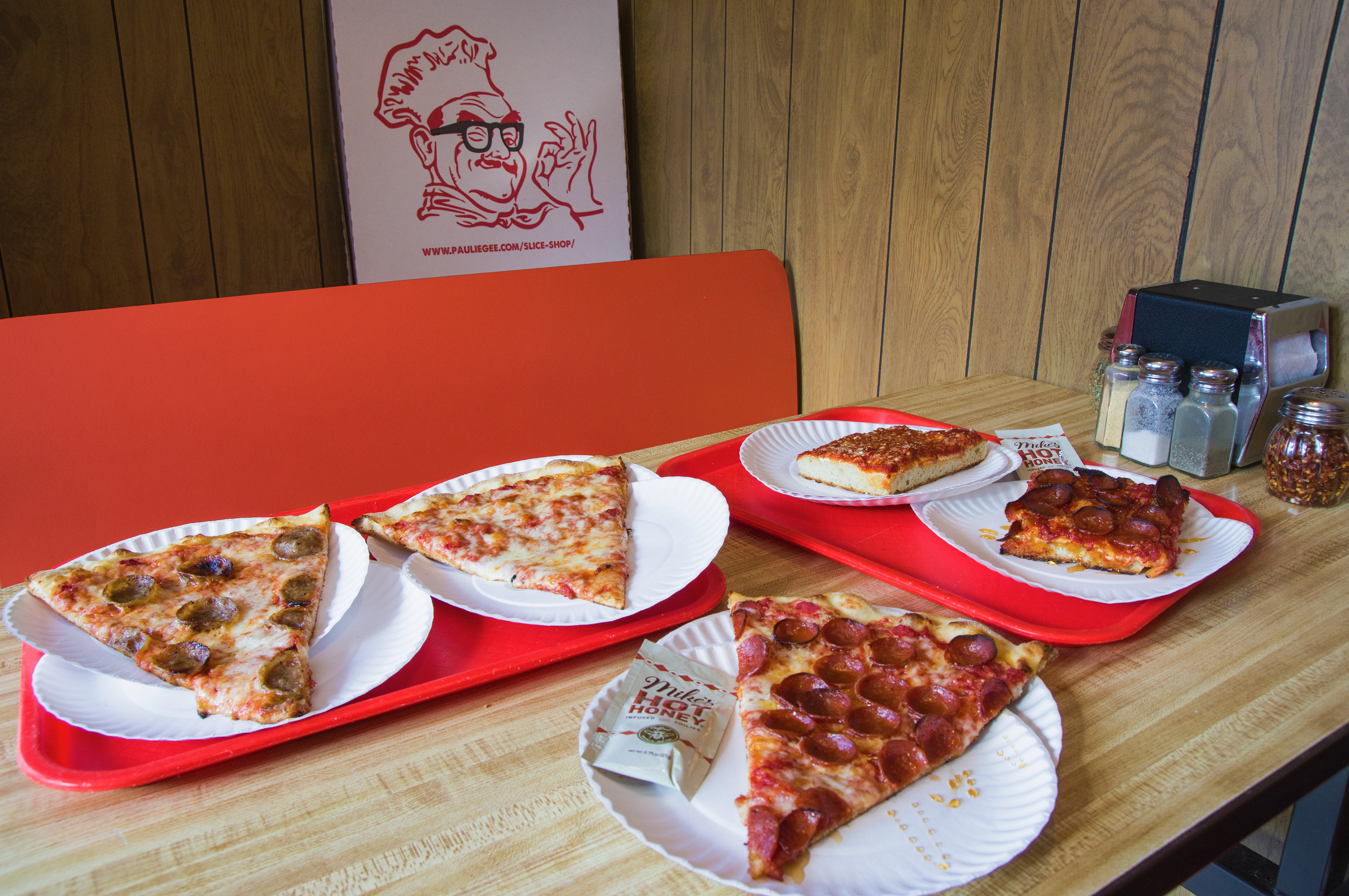 Pizza slices at Paulie Gee's Slice Shop in Greenpoint, Brooklyn