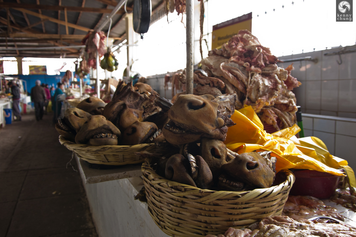 Donkey jaws for sale at San Pedro Market in Cusco, Peru