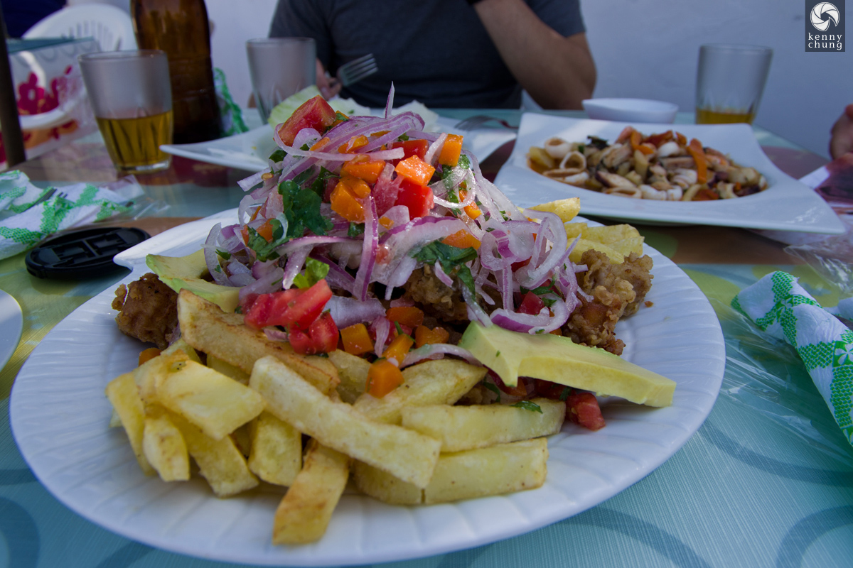 Seafood chicharrones at La Tia Fela in Paracas, Peru