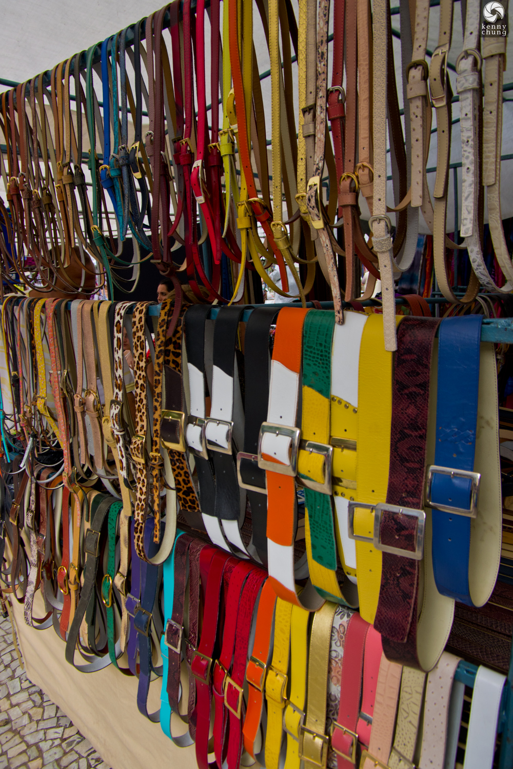 Colorful belts for sale at the Ipanema Hippie Fair.
