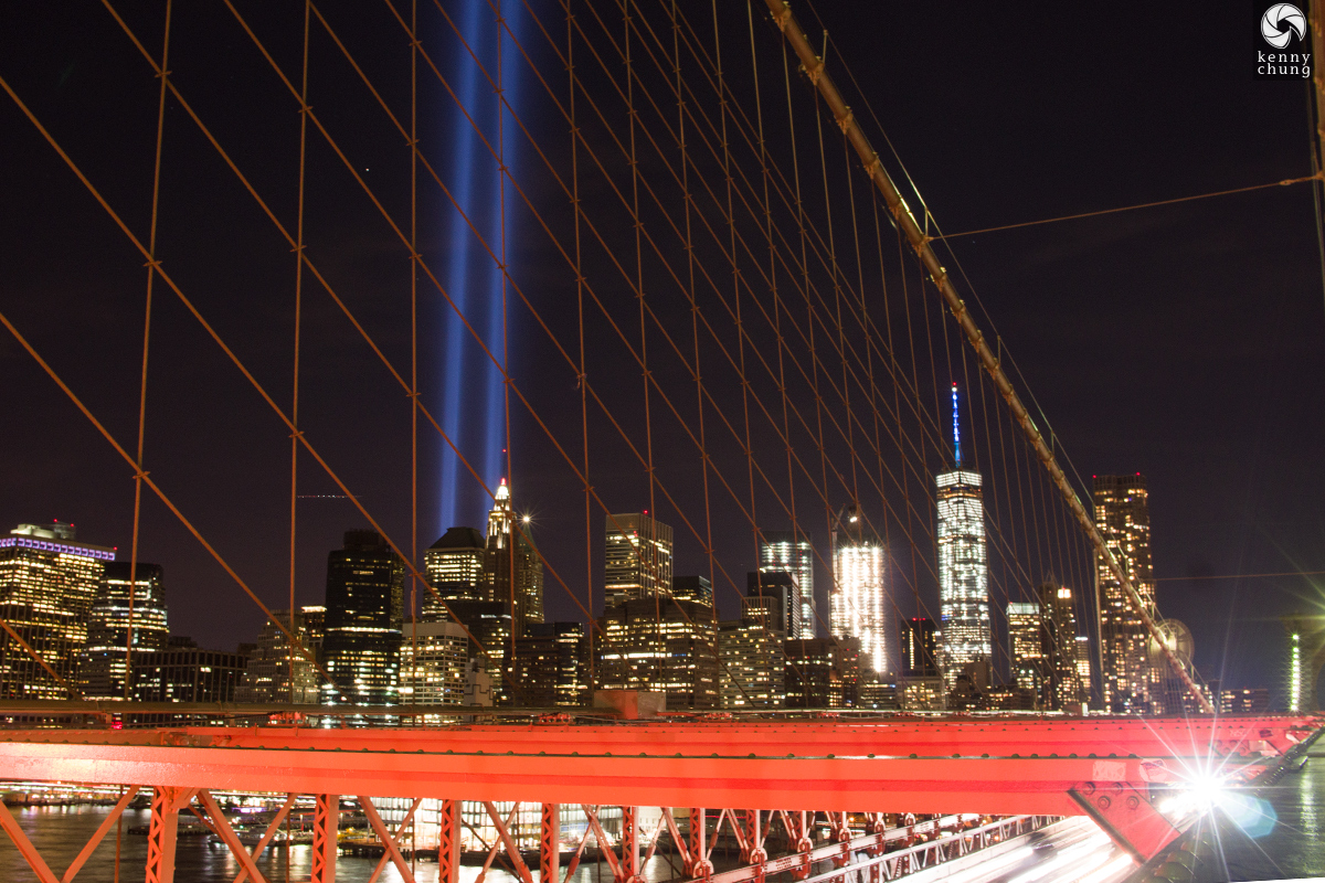 Tribute in Light 2016 from the Brooklyn Bridge