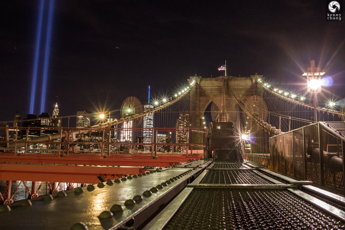 Tribute in Light Memorial from the Brooklyn Bridge walkway
