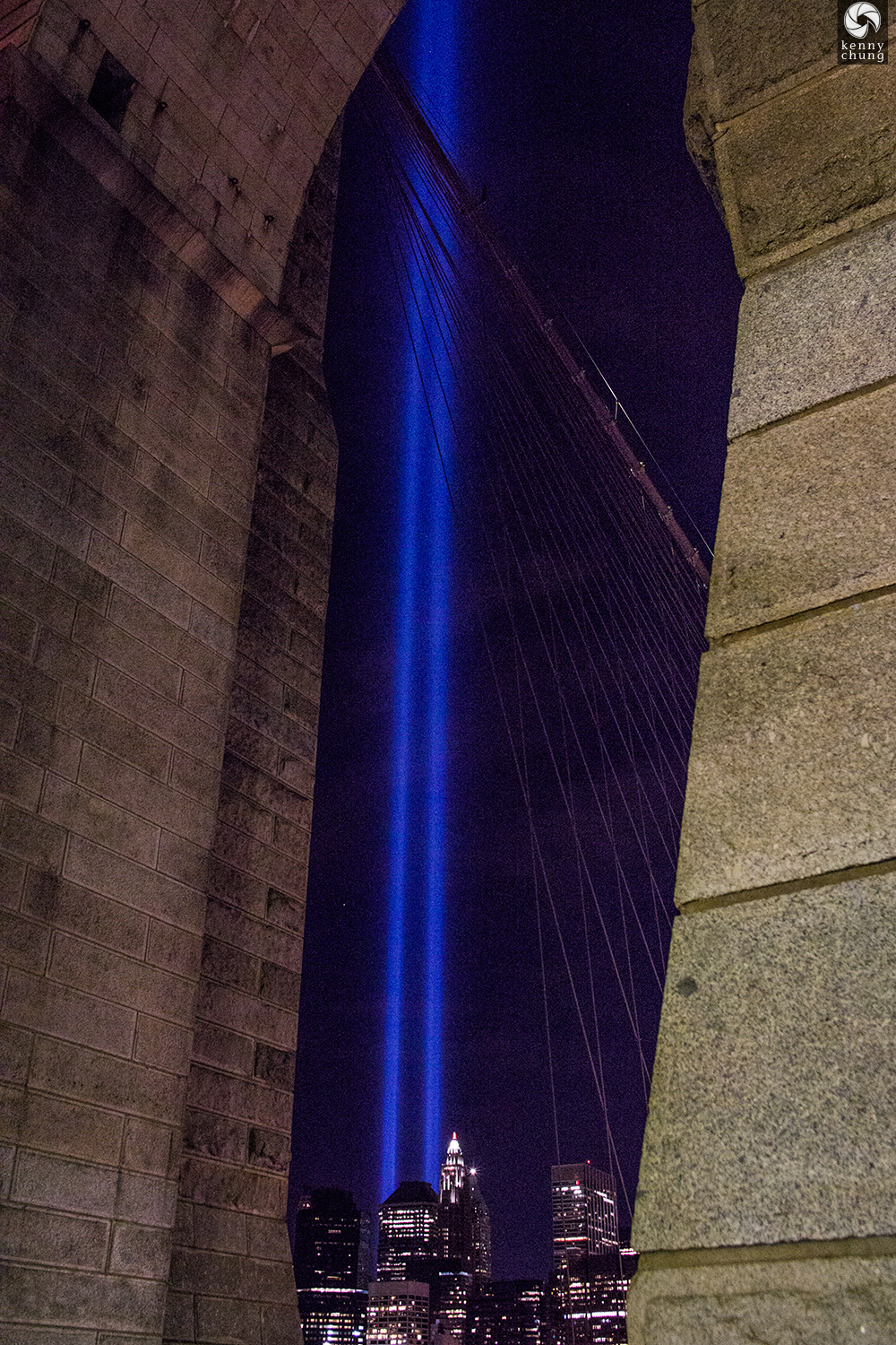 9/11 Lights through the Brooklyn Bridge arches