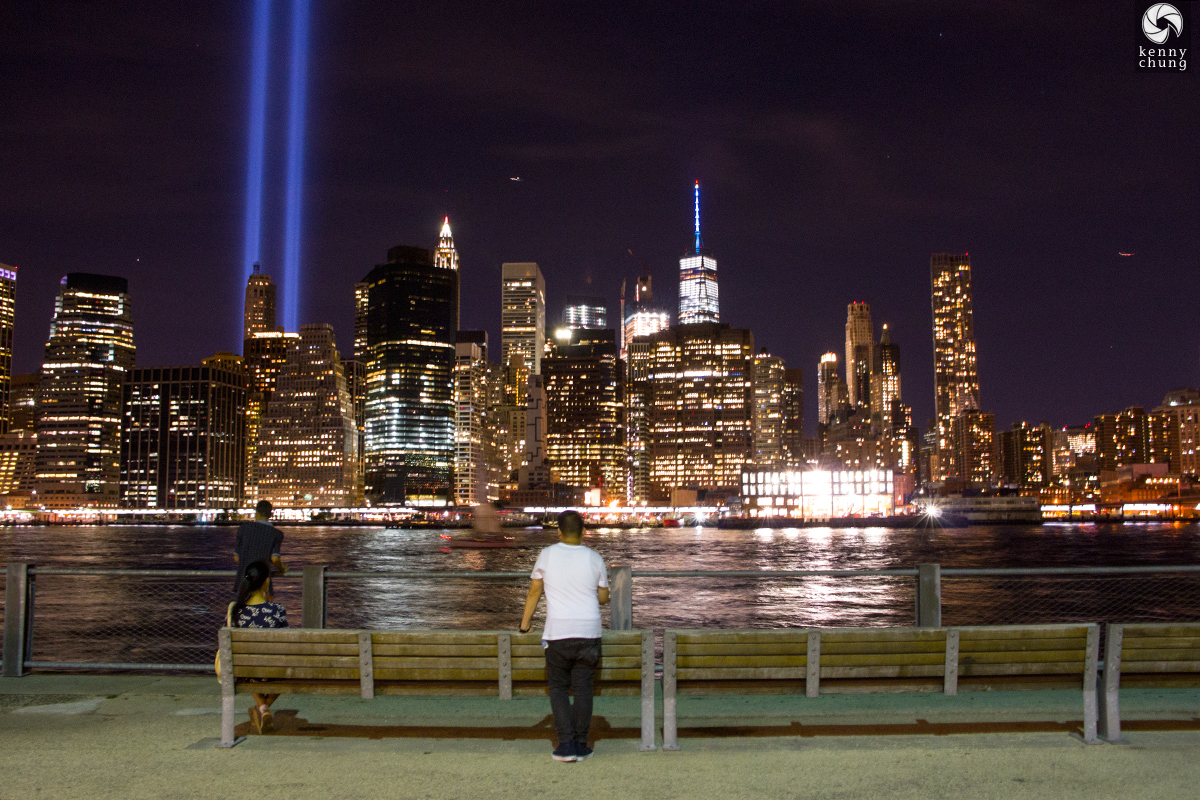 More spectators viewing the Tribute in Light from Brooklyn Bridge Park