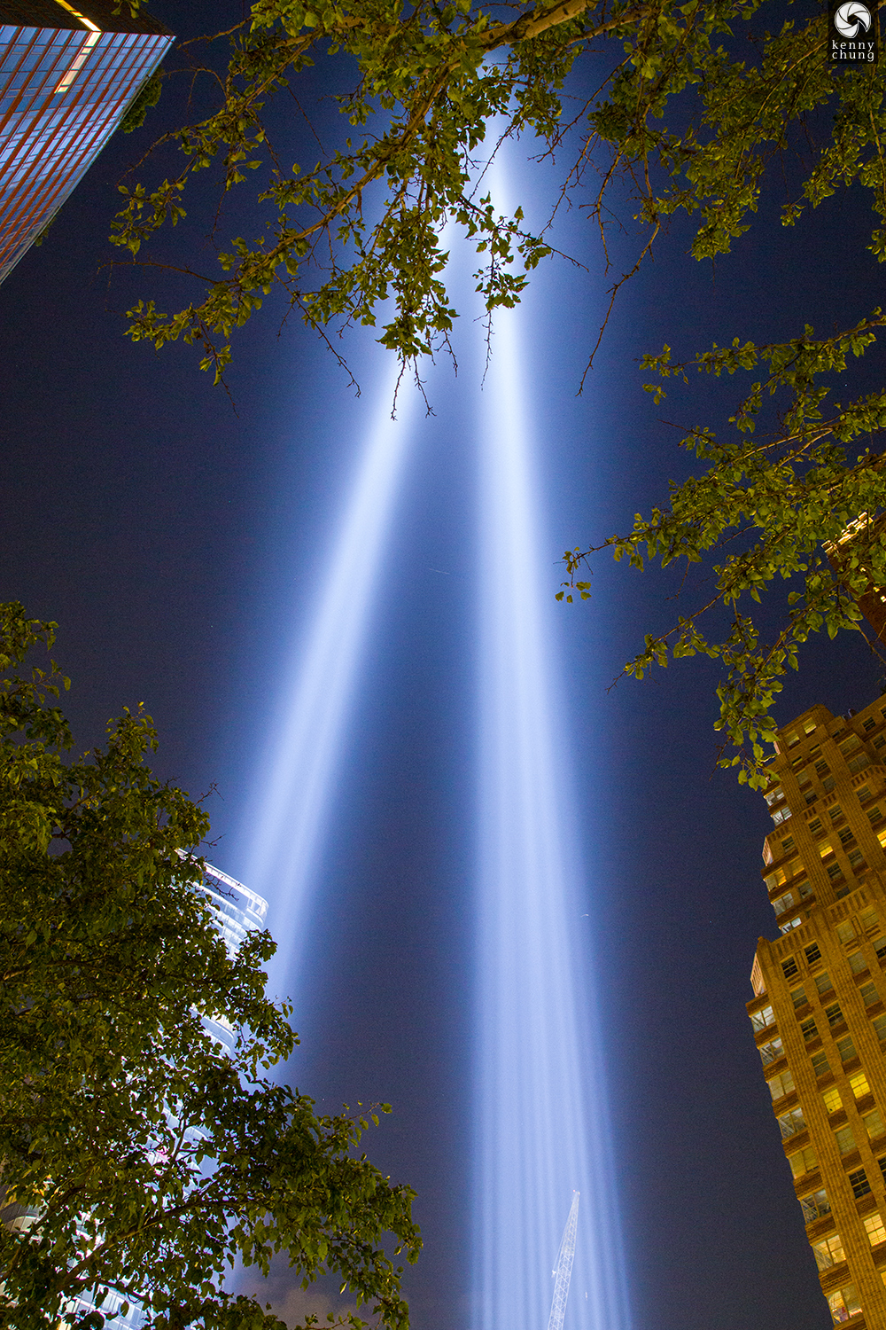 Tribute in Light 2019 as seen from the West Side Highway/Stuyvesant High School.