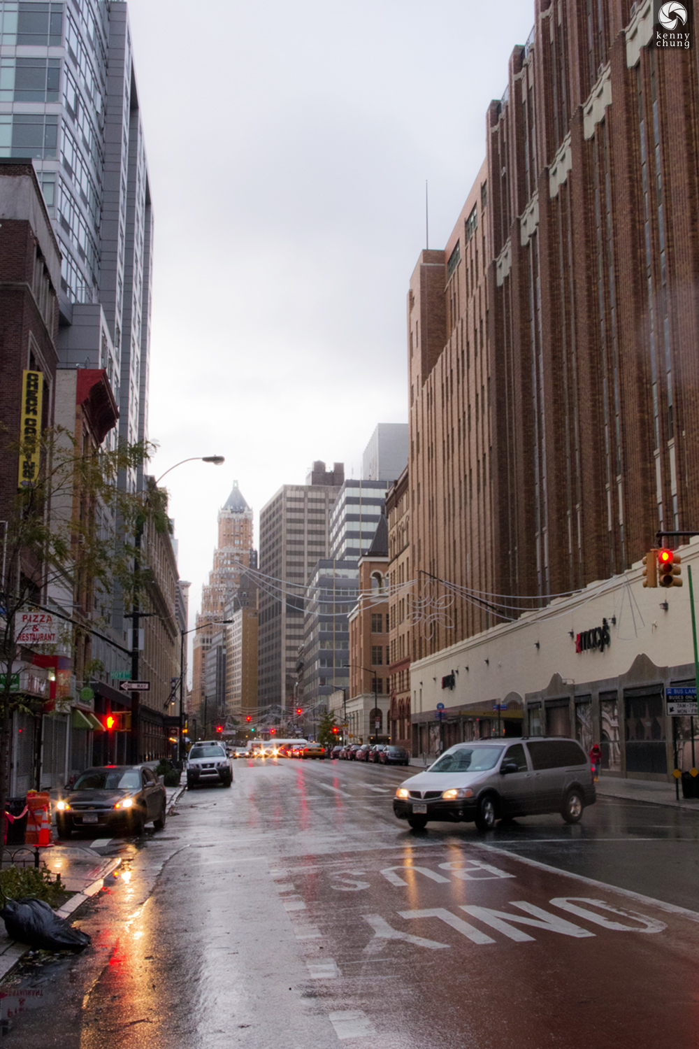 Rain coming down in Downtown Brooklyn